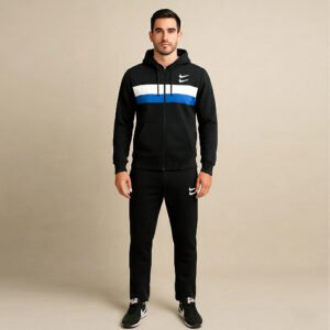 Bright Fashion Men’s Tracksuit Set – Zip-Up Hoodie & Jogger Pants, Winter Fleece Sportswear Outfit for Men
