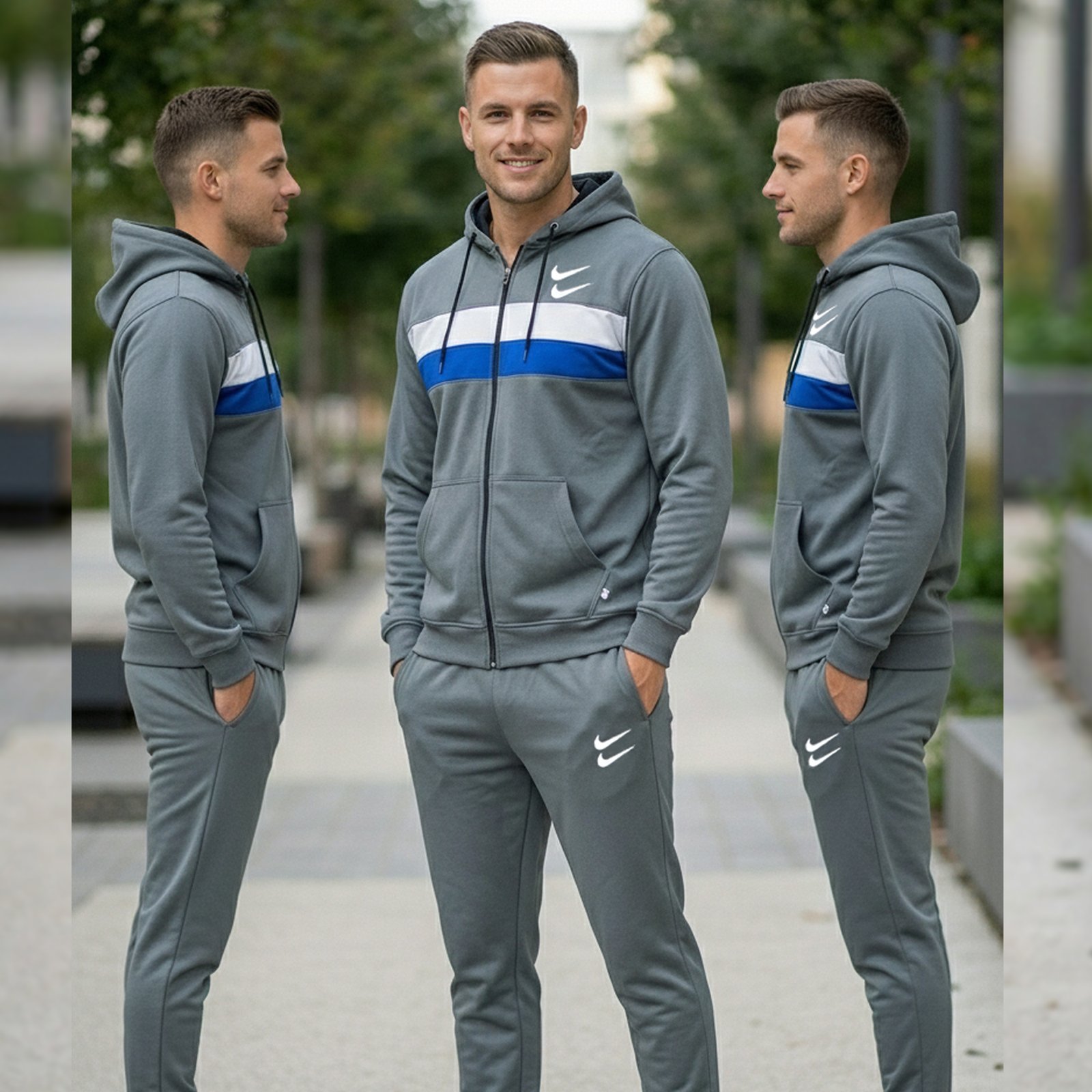 Bright Fashion Men’s Tracksuit Set – Zip-Up Hoodie & Jogger Pants, Winter Fleece Sportswear Outfit for Men - Image 2