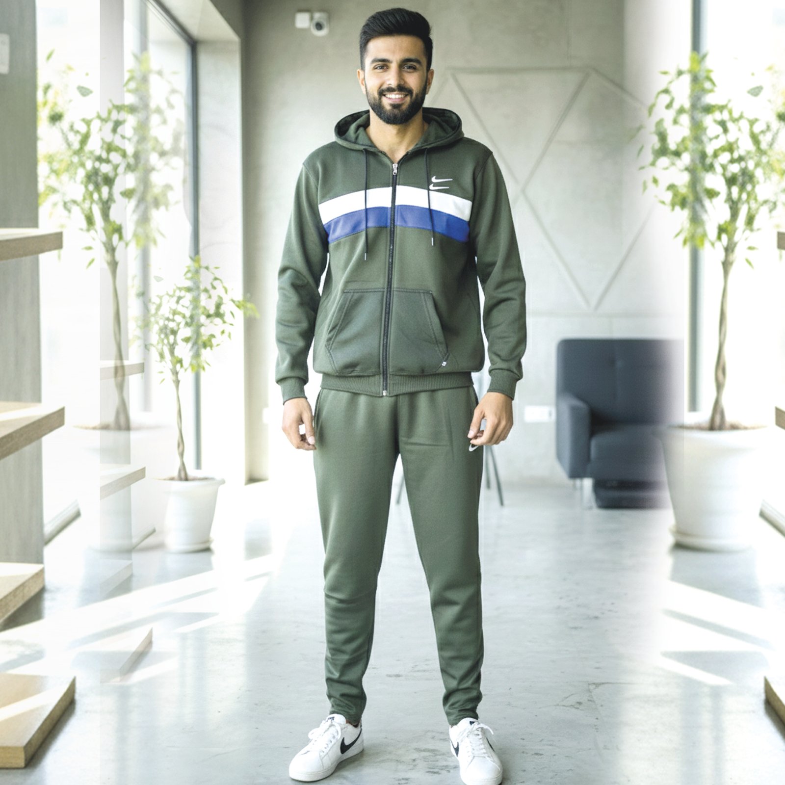 Bright Fashion Men’s Tracksuit Set – Zip-Up Hoodie & Jogger Pants, Winter Fleece Sportswear Outfit for Men