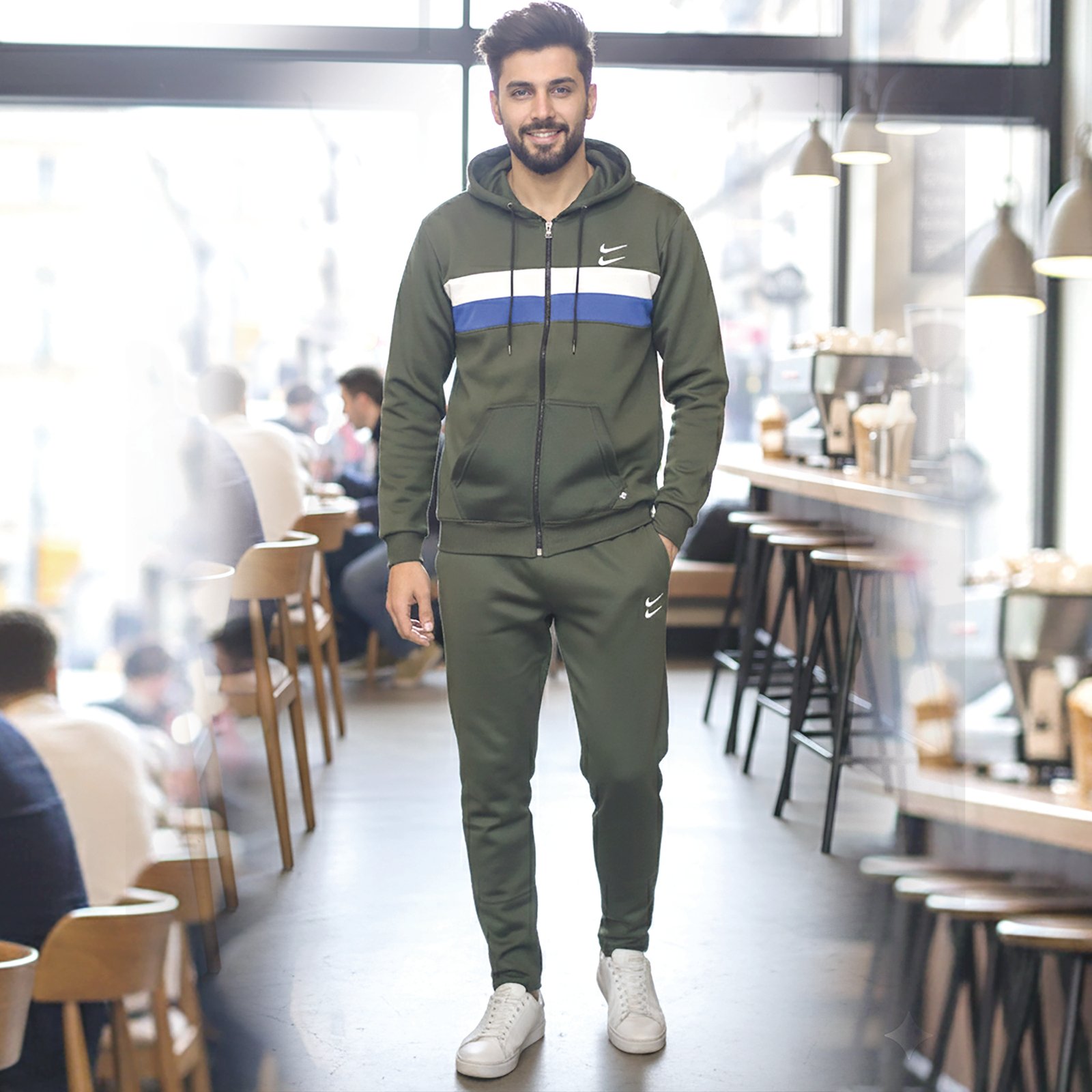 Bright Fashion Men’s Tracksuit Set – Zip-Up Hoodie & Jogger Pants, Winter Fleece Sportswear Outfit for Men - Image 4