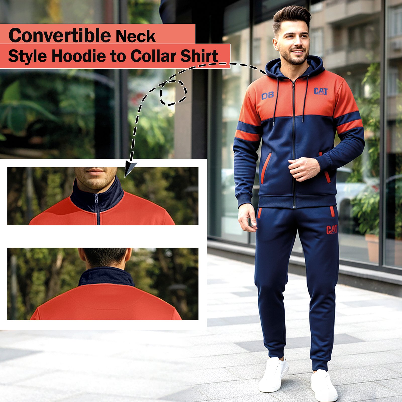 Bright Fashion Men’s Tracksuit Set – Zip-Up Hoodie & Jogger Pants, Winter Fleece Sportswear Outfit for Men Blue Red With Cat Logo - Image 4