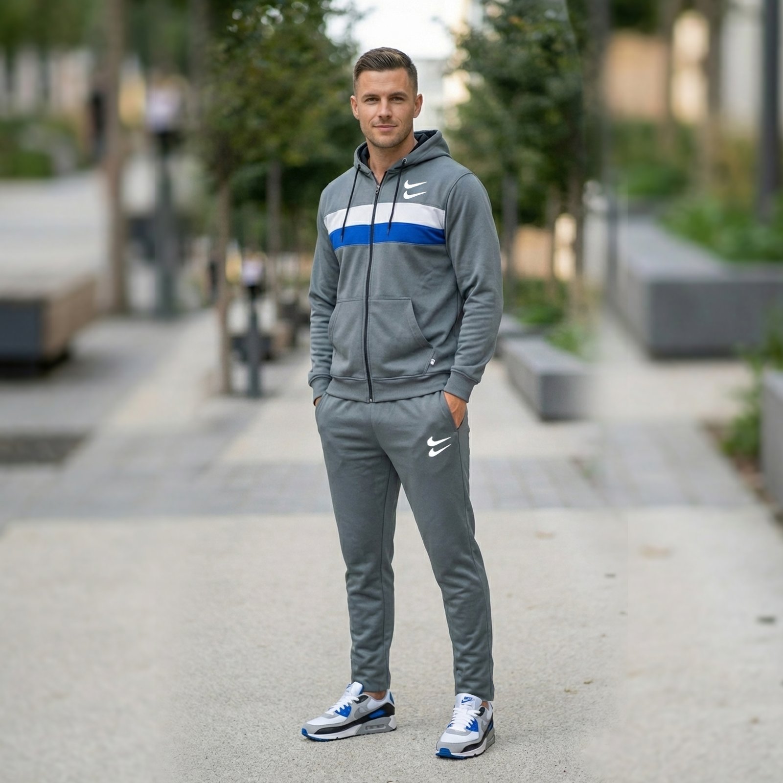 Bright Fashion Men’s Tracksuit Set – Zip-Up Hoodie & Jogger Pants, Winter Fleece Sportswear Outfit for Men