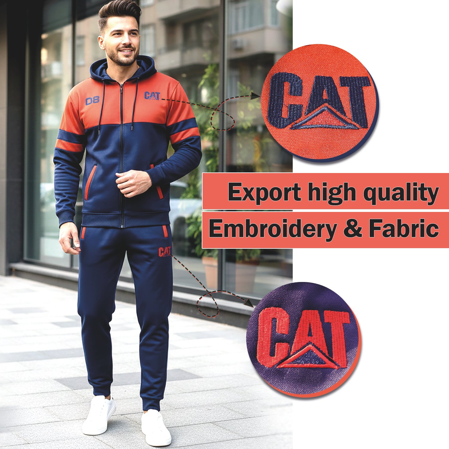 Bright Fashion Men’s Tracksuit Set – Zip-Up Hoodie & Jogger Pants, Winter Fleece Sportswear Outfit for Men Blue Red With Cat Logo - Image 6