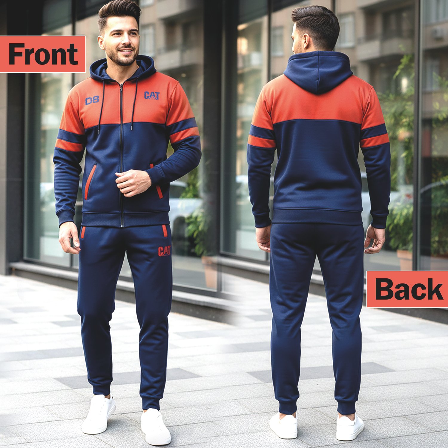Bright Fashion Men’s Tracksuit Set – Zip-Up Hoodie & Jogger Pants, Winter Fleece Sportswear Outfit for Men Blue Red With Cat Logo - Image 5